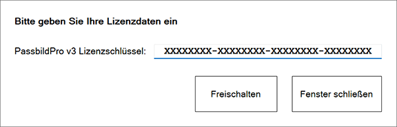 Eingabemaske für die Lizenzdaten